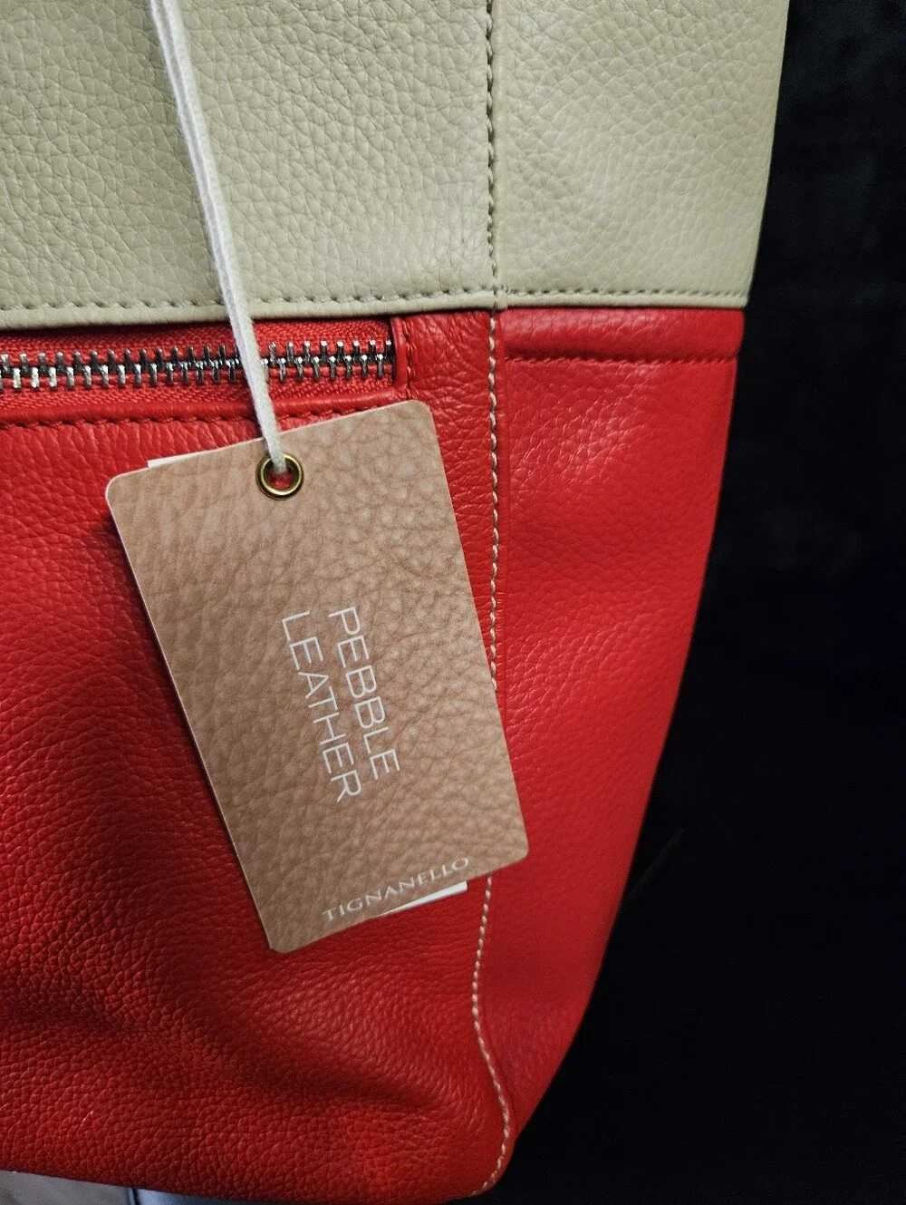 NWT Tignanello Perfect Pockets Leather Colorblock Medium Tote Bag Red Cream